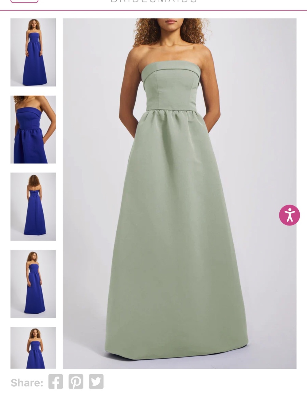 Amsale Strapless Sage Gown with Structured Bodice